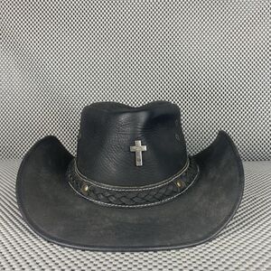 COV-VER Your World Cowboy Hat Adult Large Black Leather Cross Western Hat